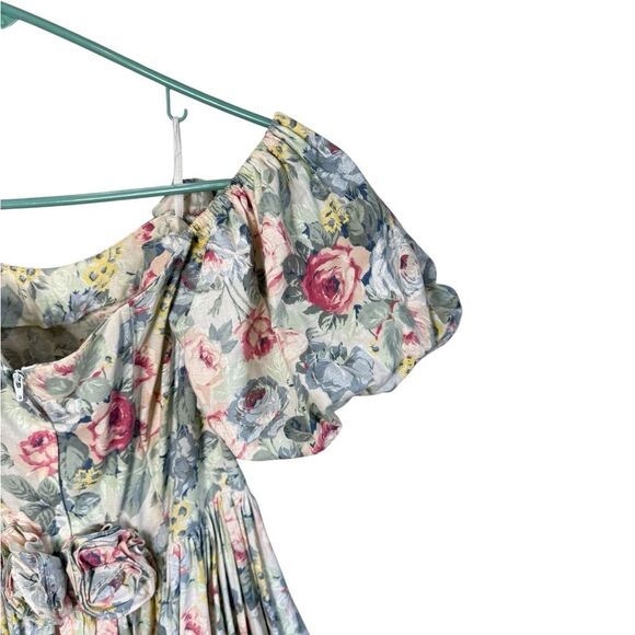 Vintage Jessica McClintock Bridal Rose Print with Rosette Detail Dress size 0 - Picture 6 of 10